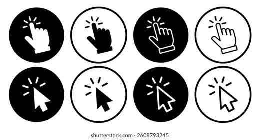 Computer mouse click cursor arrow icons set. Clicking cursor. Hand cursors icons click set. Pointer click icon. Loading icon.  hand pointer icon.