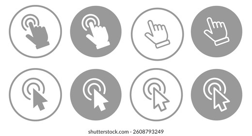 Computer mouse click cursor arrow icons set. Clicking cursor. Hand cursors icons click set. Pointer click icon. Loading icon.  hand pointer icon.