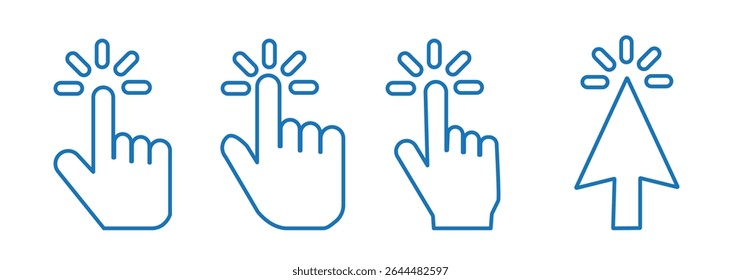 Computer mouse click cursor arrow icons set. Clicking cursor. Hand cursors icons click set. Pointer click icon. Loading icon on transparent background