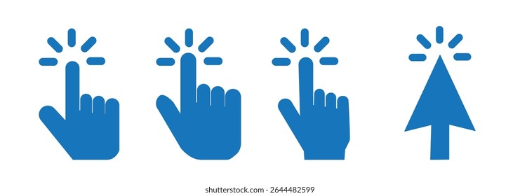 Computer mouse click cursor arrow icons set. Clicking cursor. Hand cursors icons click set. Pointer click icon. Loading icon on transparent background