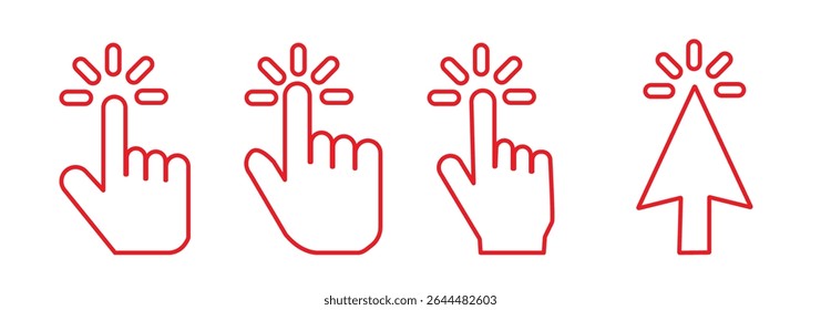 Computer mouse click cursor arrow icons set. Clicking cursor. Hand cursors icons click set. Pointer click icon. Loading icon on transparent background