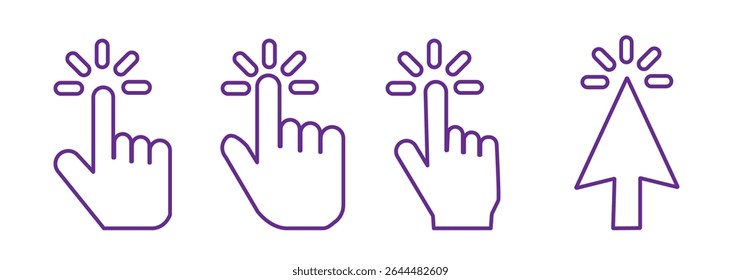 Computer mouse click cursor arrow icons set. Clicking cursor. Hand cursors icons click set. Pointer click icon. Loading icon on transparent background