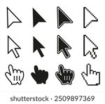 Computer mouse click cursor gray arrow icons set and loading icons. Cursor icon. Vector illustration. Mouse click cursor collection. Vector 10eps.