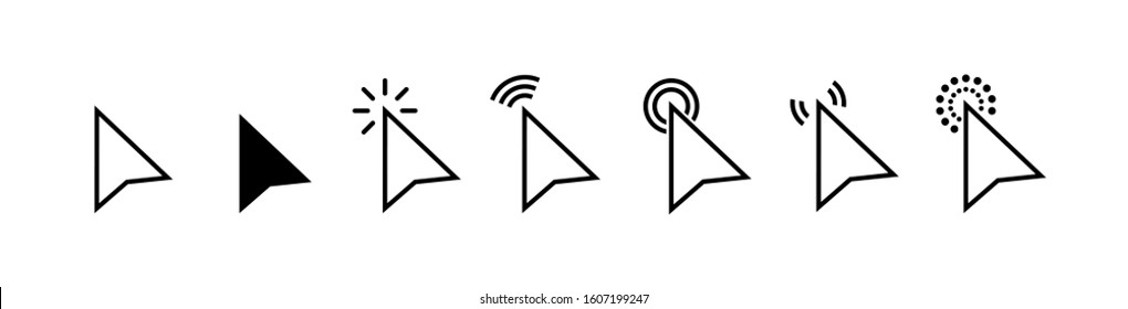 Computer mouse click cursor gray arrow icons set and loading icons. Cursor icon. Vector illustration. Mouse click cursor collection.