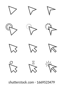 Computer mouse click cursor, gray arrow icons set in flat style vector illustration eps 10.