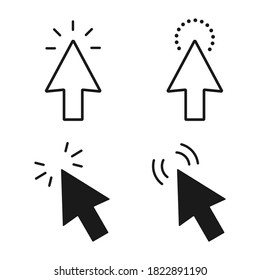 Computer mouse click cursor gray arrow icons set. Vector illustration.