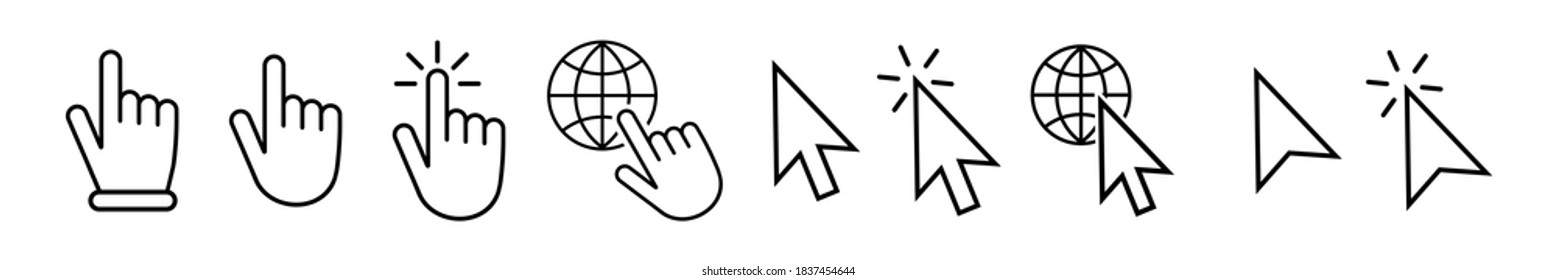 Computer mouse click cursor gray arrow icons set and loading icons. Cursor icon. Mouse click cursor collection. Vector illustration.