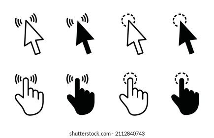 Computer mouse click cursor gray arrow icons