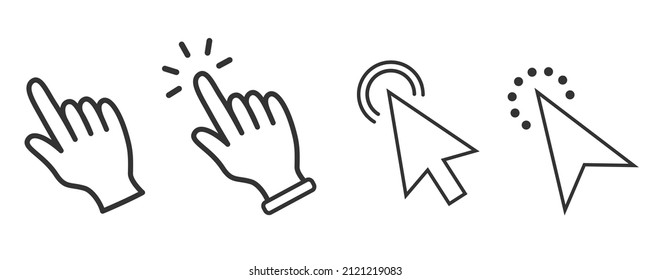 Computer mouse click cursor gray arrow icons set and loading icons. Cursor icon. Vector illustration. Mouse click cursor collection.
