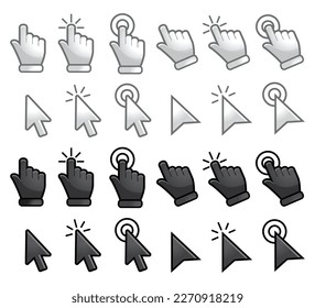 Computer mouse click cursor gray arrow icons set and loading icons. Cursor icon. Vector illustration. Mouse click cursor collection.
