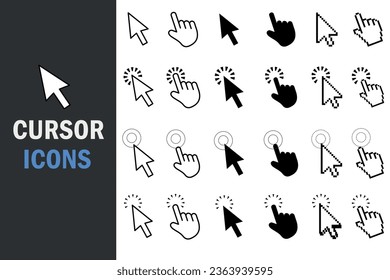 Computer mouse click cursor gray arrow icons set and loading icons. Cursor icon. Vector illustration. Mouse click cursor collection.