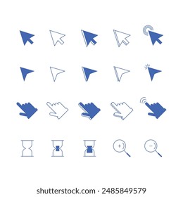 Iconos de flecha gris del cursor del Hacer clic del ratón del ordenador y iconos de carga. Icono del cursor. Ilustración vectorial. Colección del cursor del Hacer clic del ratón.