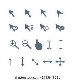 Computer mouse click cursor gray arrow icons set and loading icons. Cursor icon. Vector illustration. Mouse click cursor collection.