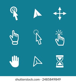 Computer mouse click cursor gray arrow icons set and loading icons. Cursor icon. Vector illustration. Mouse click cursor collection.
