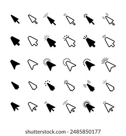 Computer mouse click cursor gray arrow icons set and loading icons. Cursor icon. Vector illustration. Mouse click cursor collection.