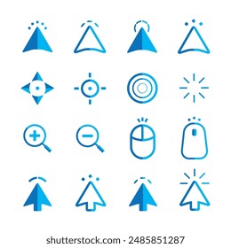 Computer mouse click cursor gray arrow icons set and loading icons. Cursor icon. Vector illustration. Mouse click cursor collection.