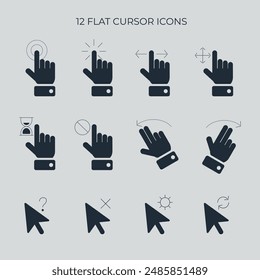 Cursor-Graue Pfeilsymbole für das Klicken der Computermaus setzen und laden Symbole. Cursorsymbol Vektorillustration. Mauscursor-Kollektion im Klicken.