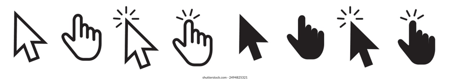 Computer mouse click cursor gray arrow icons set and loading icons. Mouse click cursor collection.