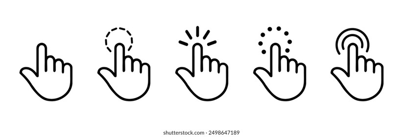 Computer mouse click cursor gray arrow icons set