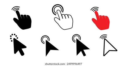 Computer mouse click cursor gray arrow icons set and loading icons. Cursor icon. Vector illustration. Mouse click cursor collection.