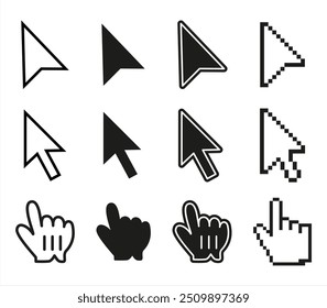 Computer mouse click cursor gray arrow icons set and loading icons. Cursor icon. Vector illustration. Mouse click cursor collection. Vector 10eps.