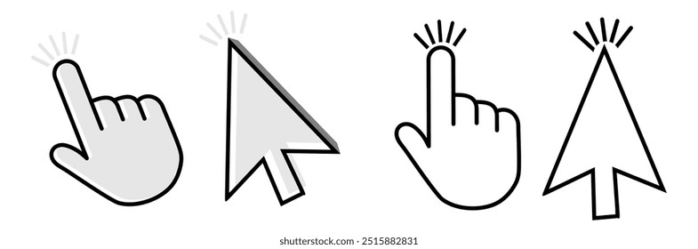 Computer mouse click cursor gray arrow icons set and loading icons. Cursor icon. Vector illustration
