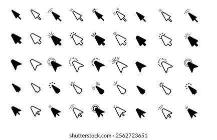Computer mouse click cursor gray arrow icons set . Cursor icon. Vector illustration. Mouse click cursor collection.
