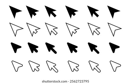 Computer mouse click cursor gray arrow icons set . Cursor icon. Vector illustration. Mouse click cursor collection.