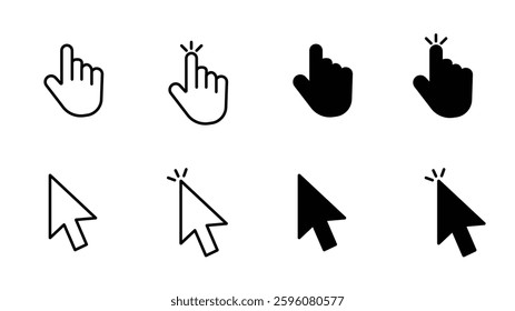 Computer mouse click cursor gray arrow icons set and loading icons. Cursor icon. Vector illustration. Mouse click cursor collection. Set of Hand Cursor icons click.