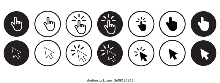 Computer mouse click cursor gray arrow icons set and loading icons. Cursor icon. Vector illustration. Mouse click cursor collection.