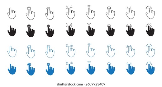 Computer mouse click cursor gray arrow icons set and loading icons. Cursor icon. Vector illustration. Mouse click cursor collection. Click icon vector set. 