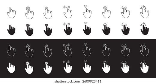 Computer mouse click cursor gray arrow icons set and loading icons. Cursor icon. Vector illustration. Mouse click cursor collection. Click icon vector set. 