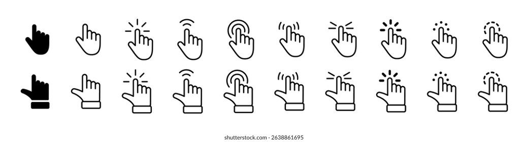 Computer mouse click cursor gray arrow icons set and loading icons. Cursor icon. Vector illustration. Mouse click cursor collection.