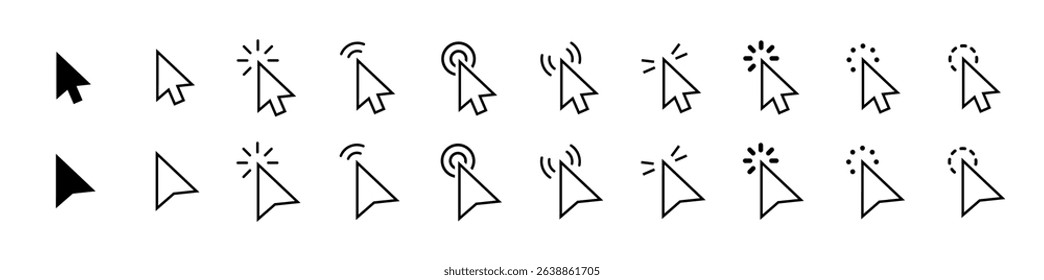 Computer mouse click cursor gray arrow icons set and loading icons. Cursor icon. Vector illustration. Mouse click cursor collection.