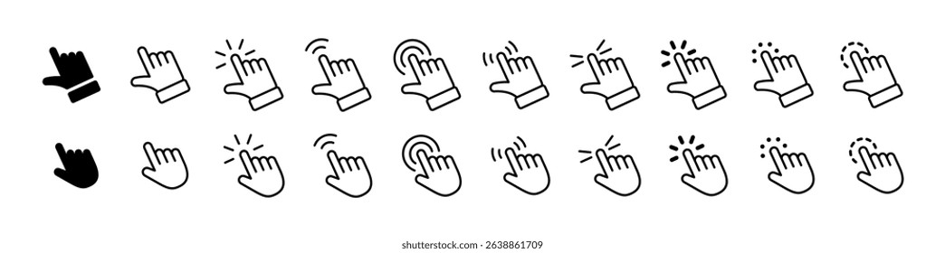 Computer mouse click cursor gray arrow icons set and loading icons. Cursor icon. Vector illustration. Mouse click cursor collection.