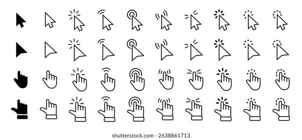 Computer mouse click cursor gray arrow icons set and loading icons. Cursor icon. Vector illustration. Mouse click cursor collection.