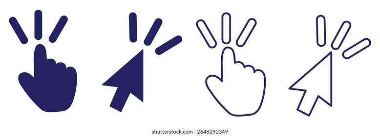 Computer mouse click cursor gray arrow icons set and loading icons. Cursor icon. Vector illustration. Mouse click cursor collection.
