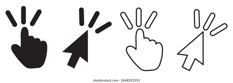 Computer mouse click cursor gray arrow icons set and loading icons. Cursor icon. Vector illustration. Mouse click cursor collection.