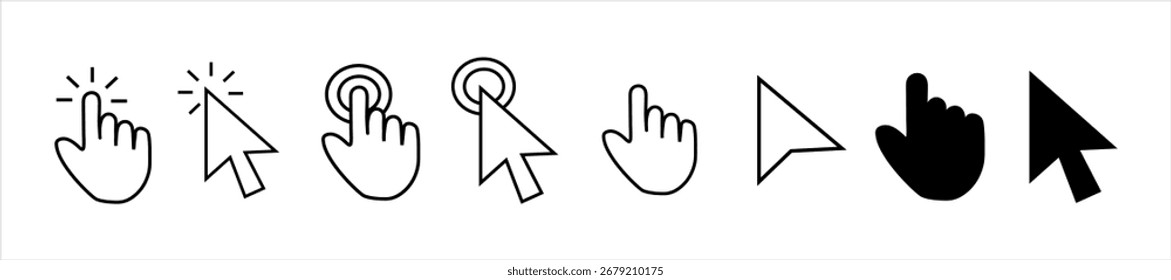 Clique do mouse do computador cursor seta cinza ícones definir e carregar ícones. Ícone do cursor. 
