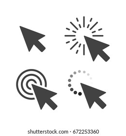Computer mouse click cursor gray arrow icons set. Vector illustration.