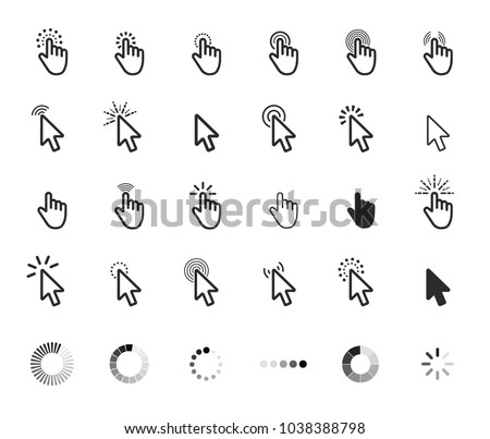 Computer mouse click cursor gray arrow icons set and loading icons. Cursor icon. Vector illustration. Mouse click cursor collection.