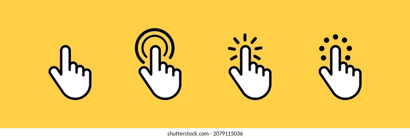 Computer mouse click cursor hand icons set. Hand pointer clicks and waiting loading icons. Vector illustration.