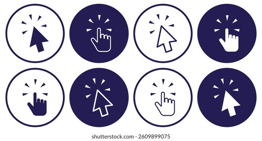 Computer mouse click cursor hand and arrow icons set and loading icons. Cursor icon. Vector illustration