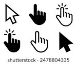 Computer mouse click cursor icon set. Hand and arrow pointer cursor - stock vector.