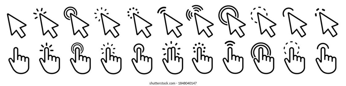 Computer mouse click cursor icon set. Cursor icon