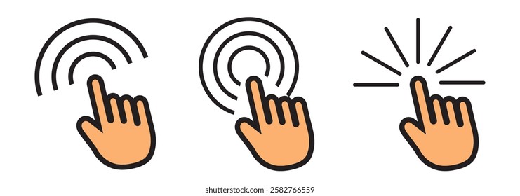 Computer mouse click cursor icon set. Hand and pointer cursor Clicking cursor, pointing hand clicks icons. 1176