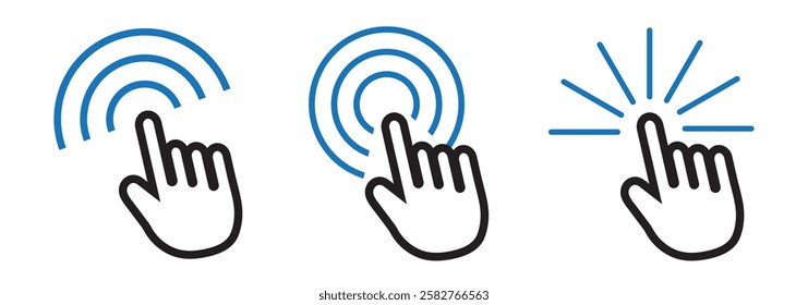 Computer mouse click cursor icon set. Hand and pointer cursor Clicking cursor, pointing hand clicks icons. 1176