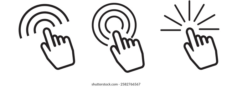 Computer mouse click cursor icon set. Hand and pointer cursor Clicking cursor, pointing hand clicks icons. 1176