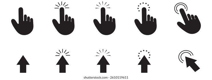 Computer mouse click cursor icon set. Hand and arrow pointer cursor stock vector. Eps 10.