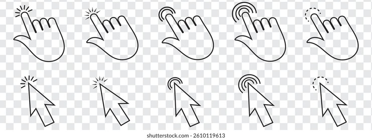Computer mouse click cursor icon set. Hand and arrow pointer cursor stock vector. Eps 10.